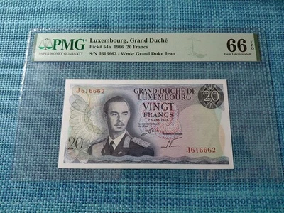 🇱🇺 Luxemburgo 20 francos P-54a 1966 PMG 66 EPQ UNC Billetes 120825-20 Foto 1 de 3