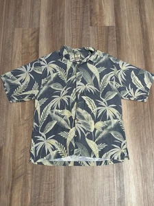 Camisa Tommy Bahama Para Hombres Mediana 100% Gris Seda Multicolor Hoja Tropical - Imagen 1 de 6