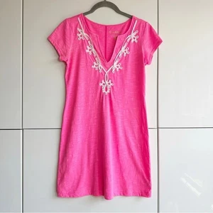 Vestido Lilly Pulitzer Brewster Rosa Caliente Con Borde Desplazamiento Blanco Talla XS Cuello en V - Imagen 1 de 7