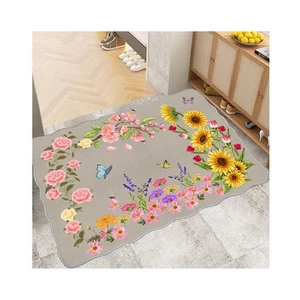 Zerbino da Interno Tappeto Carino Lavabile in Lavatrice Felicità Floreale Tappeto Basso Pile... - Foto 1 di 7