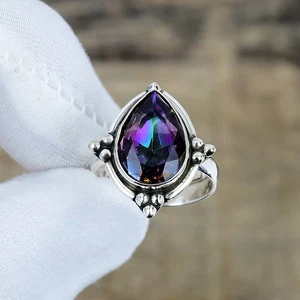 Rainbow Mystic Topaz Gemstone Adjustable Ring 925 Sterling Silver Jewelry Gifts - Picture 1 of 4