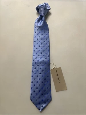 NEW Burberry Light Blue Boxes Mans 100% Silk Tie Authentic Italy 3.5" 0350505 - Image 1 of 4