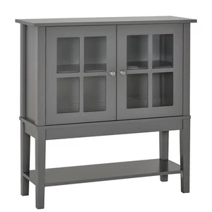 Wood Sturdy Living Room Storage Table Sideboard Buffet with Window Pane Doors - Picture 1 of 11