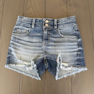 Buckle BKE Cut Off Jean Shorts 24 Mid Wash Blue Distressed Mid Rise Daisy Dukes - Picture 1 of 9