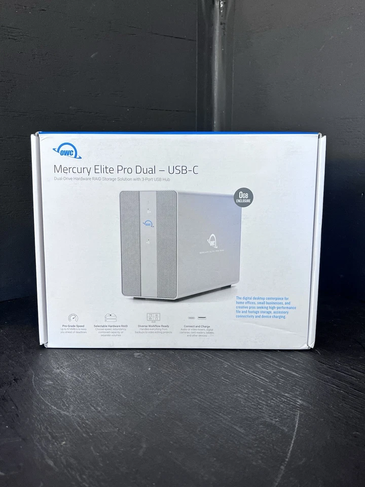 OWC Mercury Elite Pro Dual 3-Port Hub Hard Drive Array OWCMEDCH7T00 - Image 1 of 4