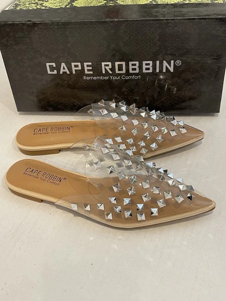 Cape Robbin Sz 6 Enny Mules Slip On Flat Slides Clear Pointed toe Embellished - Image 1 of 4