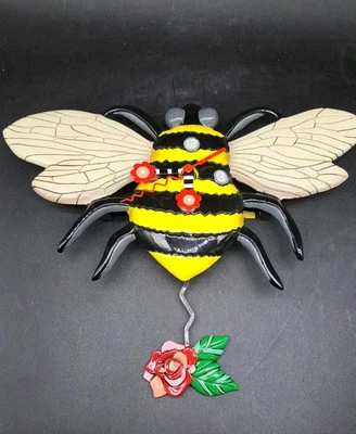 Allen Designs P1804 "Buzz" Whimsical Bee Pendulum Wall Clock Works Great - Image 1 of 4