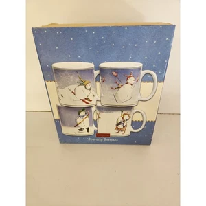 4 Oneida Sporting Snowmen Stoneware Mugs Debbie Taylor Kerman Christmas Holiday - Picture 1 of 5