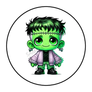 30 Halloween green monster Frankenstein stickers labels tags envelope seals - Picture 1 of 2