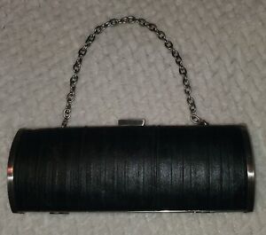 KENNETH COLE "UNLISTED" Clutch Dark Gray Small Roll Clutch Bag/ Silver Chain