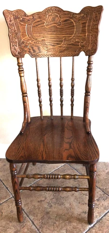 HW Hull & Sons Solid Oak Spindle Chair Antique, Quality Tiger Oak, Pristine Cover