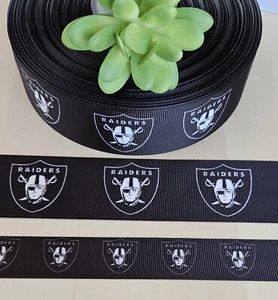 7/8 & 1.5" (1YD) Las Vegas Raiders Grosgrain Ribbon Football Cheer Bow Lanyard - Picture 1 of 1