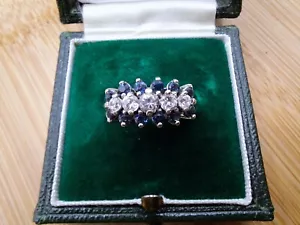 14ct White Gold Sapphire and CZ Stone three row half eternity ring - Size O/P - Picture 1 of 12