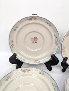 International China Stoneware Japan Saucer Lot of 4 Pig Sheep and Bird Blue Rim - Picture 1 of 12