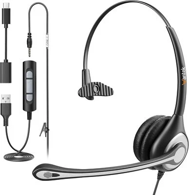 Wantek Headsets 3.5mm to USB to Type-C Microphone Earphone for PC/Laptop/Phone - Image 1 of 4