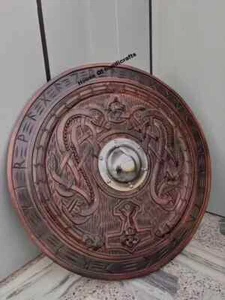 Escudo Medieval Escudo Vikingo 24" Escudo Madera Metal Pesado Nórdico Regalo Hecho a Mano - Imagen 1 de 5