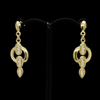 9ct Yellow Gold Cubic Zirconia Drop Earrings 2.5g Preloved - Image 1 of 4