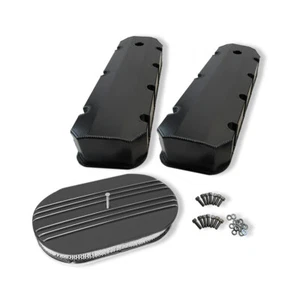 For BBC 396 454 502 Tall Valve Covers Black & 15" Oval Half Finned Air Cleaner - Picture 1 of 6
