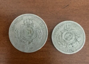 BRAZIL 200 REIS 1888 & 1883 100 REIS COIN SET(2) NICE COINS - Picture 1 of 8