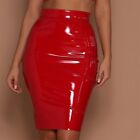 Stylish Women's High Waist Pu Leather Wet Look Midi Skirt For Club Party