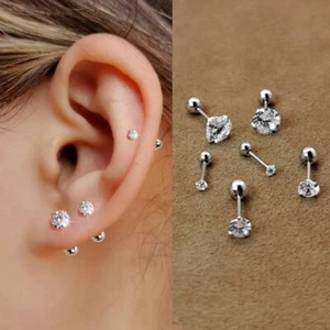Womens Silver Round CZ Screw Back Ball Stud Earrings 316L Surgical Steel 2-6mm - Picture 1 of 6