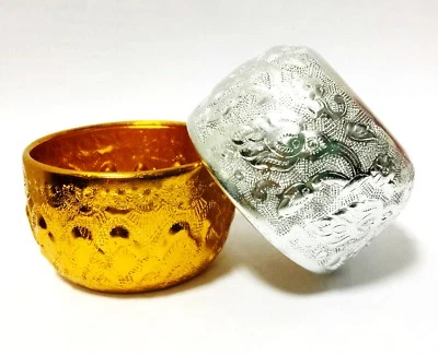 Tazón de agua tradicional tailandesa dorado plata pequeño decoración del hogar regalo recuerdo  Foto 1 de 4