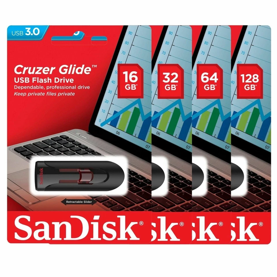 SanDisk Cruzer Glide USB 3.0 16GB 32GB 64GB 128GB Flash Drive Thumb Stick Memory - Image 1 of 4