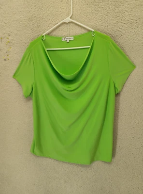 Dressbarn Women Top 2X Green Poly Blend Short Sleeve Cowl Neck Casual Blouse - Image 1 of 4