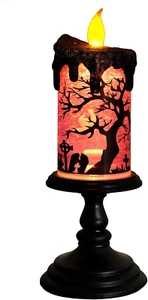 Halloween Snow Globe Candles Lighted Lamp, Battery Operated Spinning Water Glitt - Picture 1 of 12