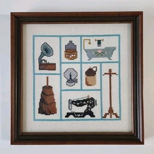 Nostalgic Designs Cross Stitch Framed Picture Cottage Cabin Sewing Machine Churn - Picture 1 of 16
