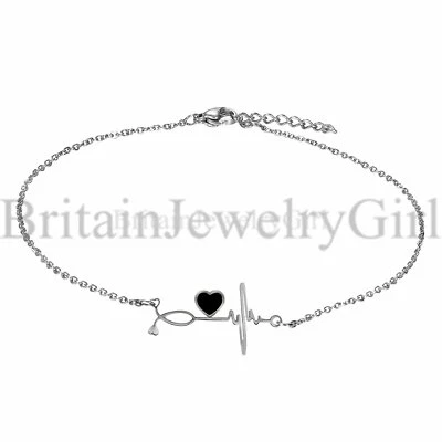 Pulsera tobillera ECG latido del corazón de acero inoxidable enfermera joyería regalos para mujer Foto 1 de 4