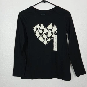 Cat & Jack Top XL 14 Black Long Sleeve Ghosts Heart Shape T-shirt New - Picture 1 of 6