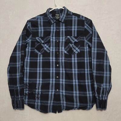 Рубашка мужская MMA Elite L на пуговицах с длинным рукавом клетчатая черная синяя с вышивкой - Изображение 1 из 4