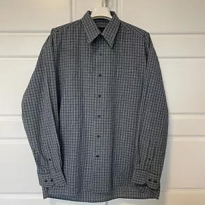 Jantzen Men's Blue Gray Plaid Check Long Sleeve Button Up Pocket Shirt Sz Medium - Picture 1 of 12