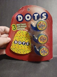 ⭐️ 2006 DOTS CANDY ADVERTISING THEMED PACK OF 3 MINI TAPE DESPENCERS AND NOTEPAD - Picture 1 of 5