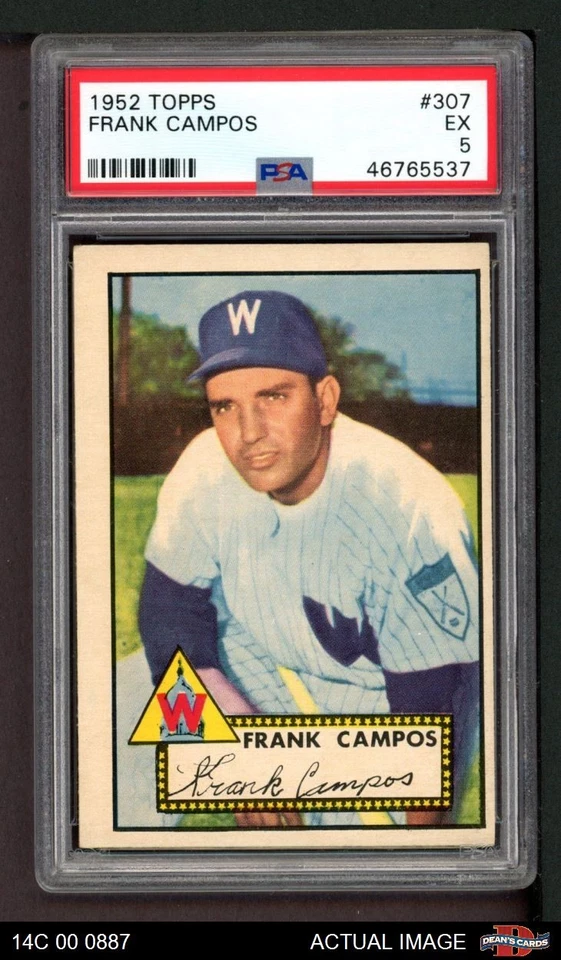 1952 Topps #307 Frank Campos Red Stars Senators COMMON VARIATION PSA 5 - EX - Image 1 of 2