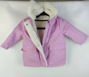 Mini Mango Girls Hooded Winter Coat Size 2 Pink Faux Fur Lined Warm Jacket - Picture 1 of 9