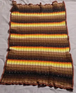 Vintage Afghan Häkel Strick Überwurf Decke 33x48 Oma orange gelb braun gestreift - Bild 1 von 7