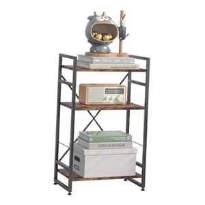 Bookshelf Organizer,3 Tiers Small Bookcase for Small 3-Tiers Rustic Brown - Picture 1 of 7