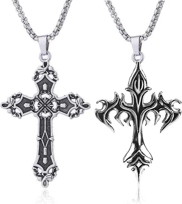 2 Pezzi Di Uomini Croce Collana in Acciaio Inox Catena Semplice Gioielli Regalo  - Immagine 1 di 4