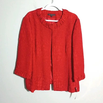 Preston & York Jacket size 18, NEW! Red Crinkle Satin Blazer Ruffle Party Career - Image 1 of 4
