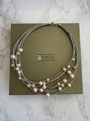 Collar de cadena gris de múltiples hebras Honora Collection púrpura rosa perlas de agua dulce Foto 1 de 4