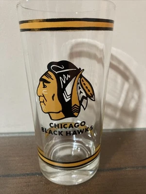 Vaso de vidrio vintage Chicago Black Hawks hockey - Indian Head Highball Foto 1 de 2