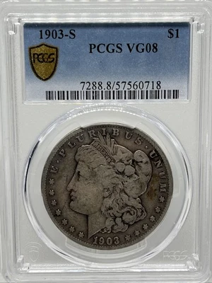 1903-S $1 Morgan Silver Dollar PCGS VG 08 WITH GOLD SHIELD VG8 - Image 1 of 4