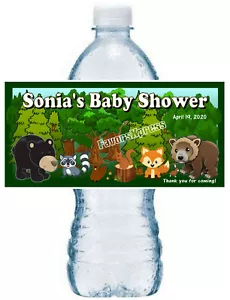 20 Woodland Animals BABY SHOWER FAVORES ETIQUETAS BOTELLA DE AGUA ZORRO MAPA OSO - Imagen 1 de 2