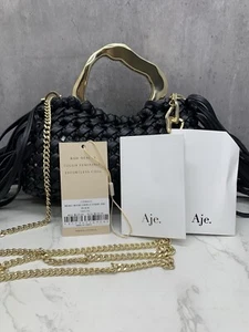 New Aje Black Weave Micro Fringe Frame Bag OS - RRP $425 BNWT - Picture 1 of 10