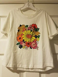 New Girls Gymboree White Cuffed Sleeve Floral Top 2019 Spring Line M 7-8 - Picture 1 of 2