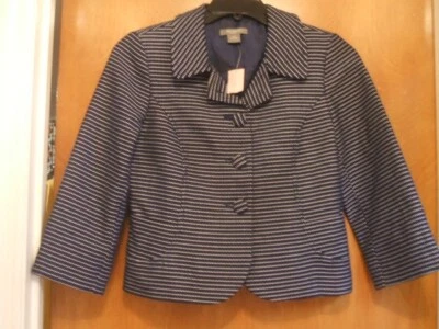 Ann Taylor Navy Blue White Polka Dots Blazer Jacket NWT 6P 6 Petite Peplum Back - Image 1 of 4