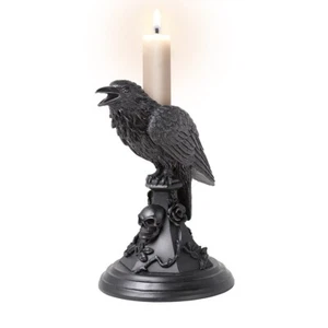 Alchemy Gothic Poe's Black Raven Tapered Candle Stick Holder Edgar Allan Home - Picture 1 of 6