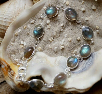 Armband Armkette 19 20 21 22 cm Labradorit Blau Schimmer Silber Schlicht Elegant - Bild 1 von 4
